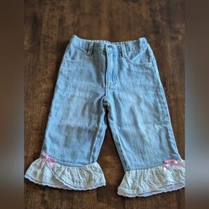 Vintage Kids Headquarters Capri Pants with Cream Ruffle and Pink Bows/ Size 4